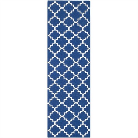Safavieh 2 ft. -6 in. x 10 ft. Runner Contemporary Dhurries- Dark Blue- Hand Woven Rug DHU566A-210